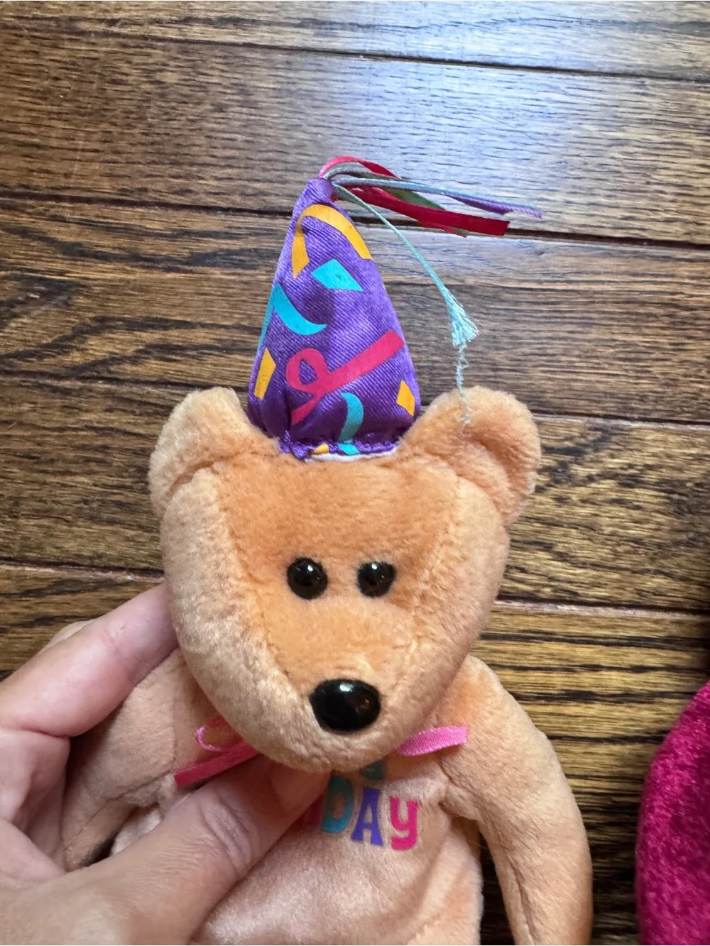 Ty Celebration Tan Plush Bear with Colorful Tassel Hat, Happy Birthday